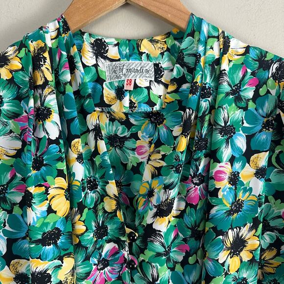 Vintage 80s Amandine Paris Floral Button Front Viscose Midi Dress (38) S XS - Picture 7 of 15